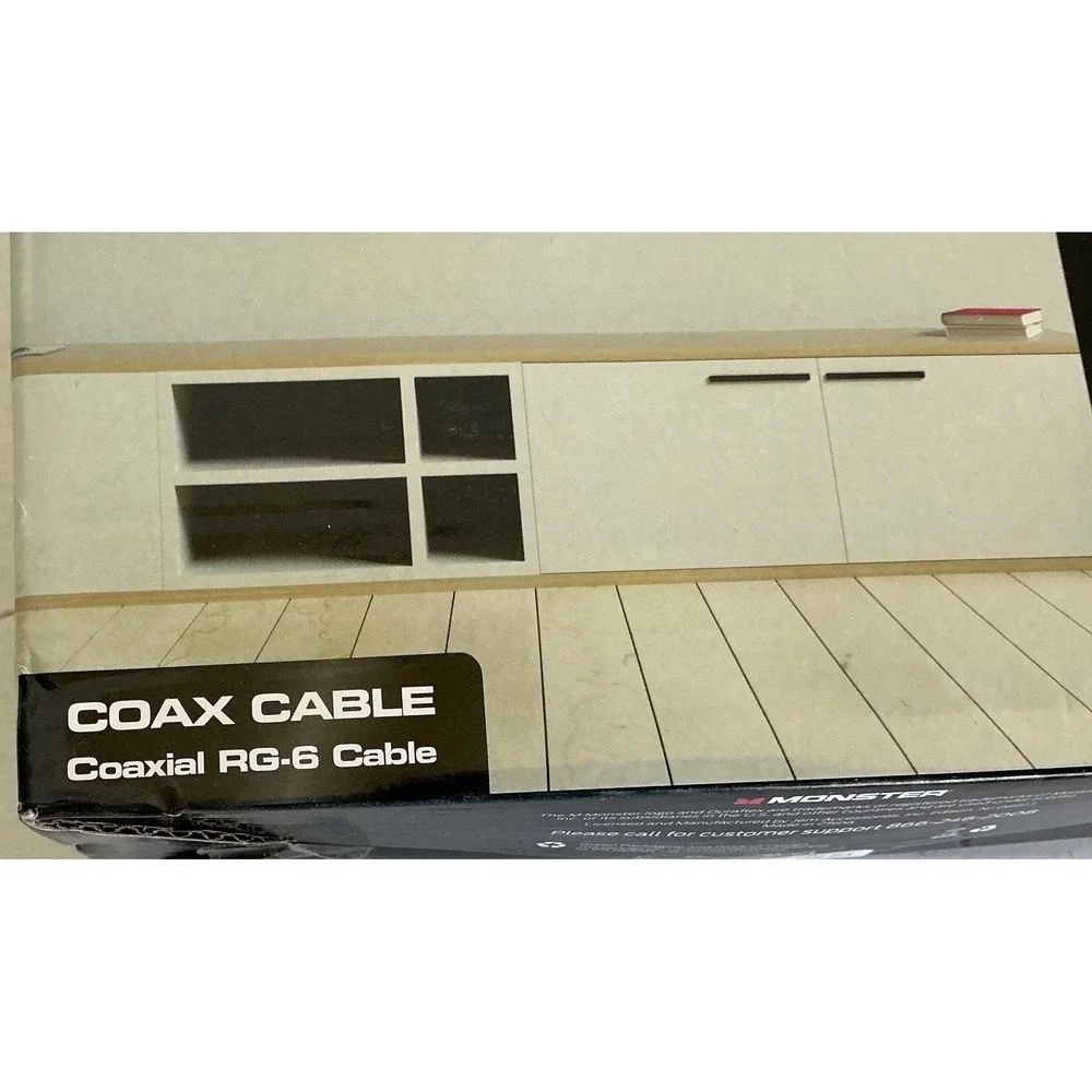 Monster Coaxial RG-6 Cable 100ft In-Wall Rated Gold Plated Connectors Black